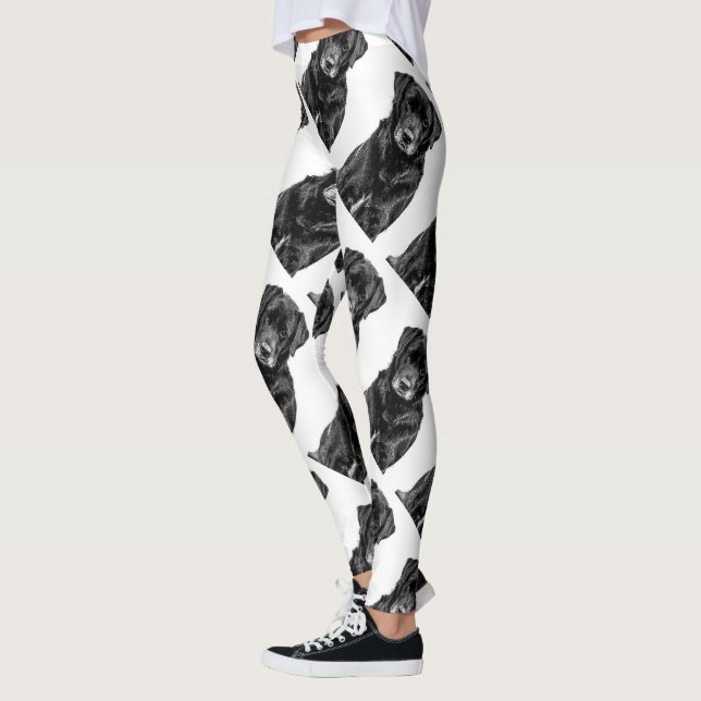 Cute Labrador Black Dog Puppy Pet Sketch Leggings (Left)