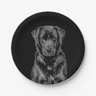 Cute Labrador Black Dog Puppy Pet Sketch Paper Plates