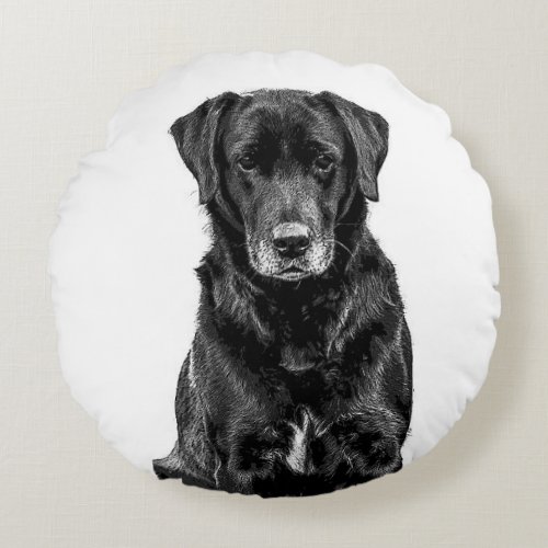 Cute Labrador Black Dog Puppy Pet Sketch Round Pillow