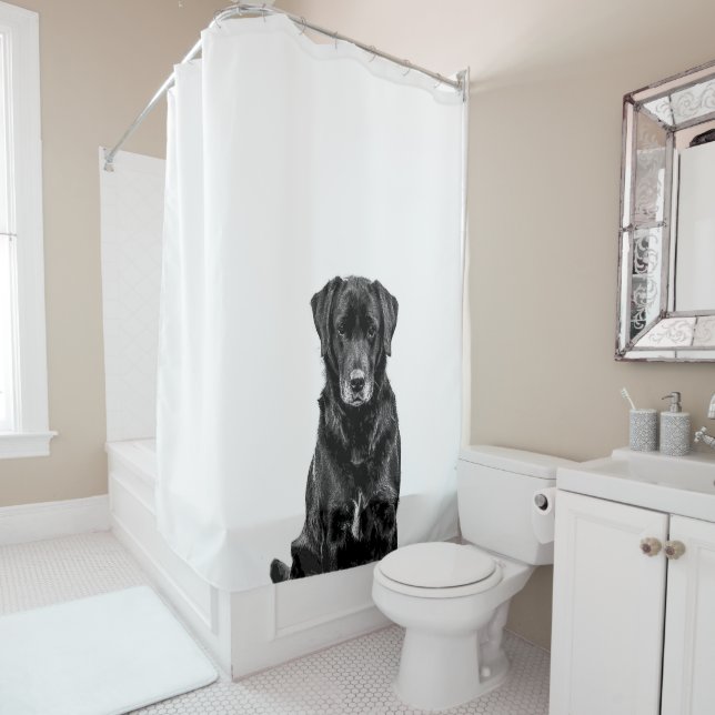 Cute Labrador Black Dog Puppy Pet Sketch Shower Curtain (In Situ)