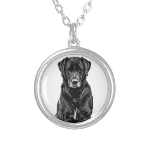 Cute Labrador Black Dog Puppy Pet Sketch Silver Plated Necklace