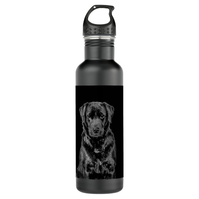 Cute Labrador Black Dog Puppy Pet Sketch Stainless Steel Water Bottle (Front)