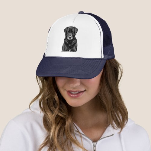 Cute Labrador Black Dog Puppy Pet Sketch Trucker Hat