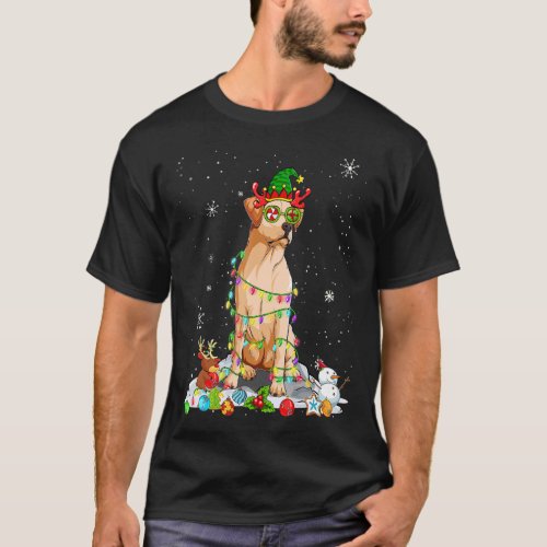 Cute Labrador Dog Elf Hat Christmas Lights Xmas T_Shirt