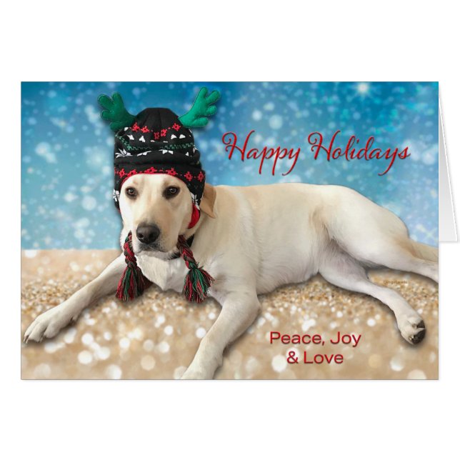 Cute Labrador Dog Happy Holidays Wishes Cards (Front Horizontal)