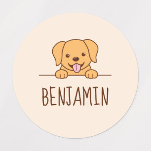 Cute Labrador Dog Peeking Custom Name Kids' Labels
