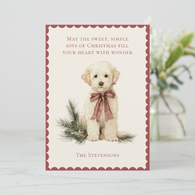 Cute Labrador Dog Pine Red Rustic Christmas Holiday Card (Standing Front)