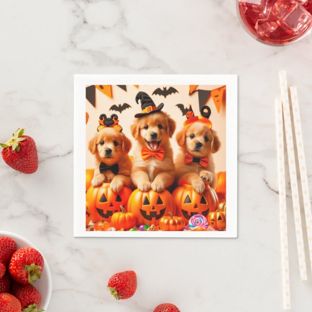Cute labrador puppies halloween napkins (Insitu)