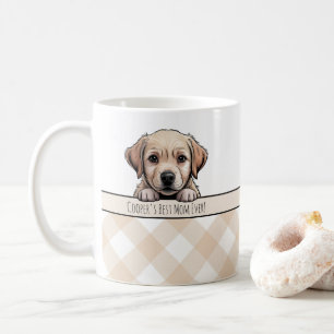 Cute Labrador Puppy Best Dog Mom Beige Gingham Coffee Mug