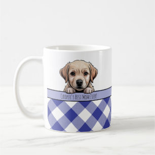 Cute Labrador Puppy Best Dog Mom Dark Blue Gingham Coffee Mug