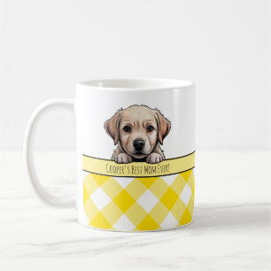 Cute Labrador Puppy Best Dog Mom Yellow Gingham Coffee Mug
