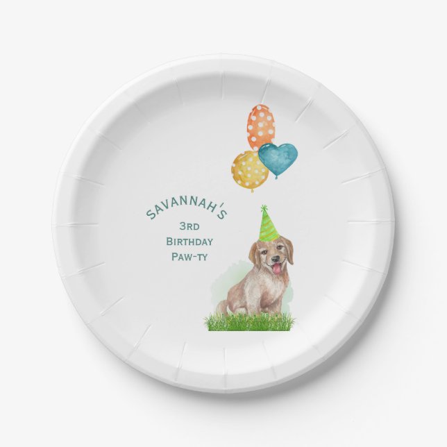 Cute Labrador Puppy Birthday Paw-ty Balloons Paper Plates (Front)