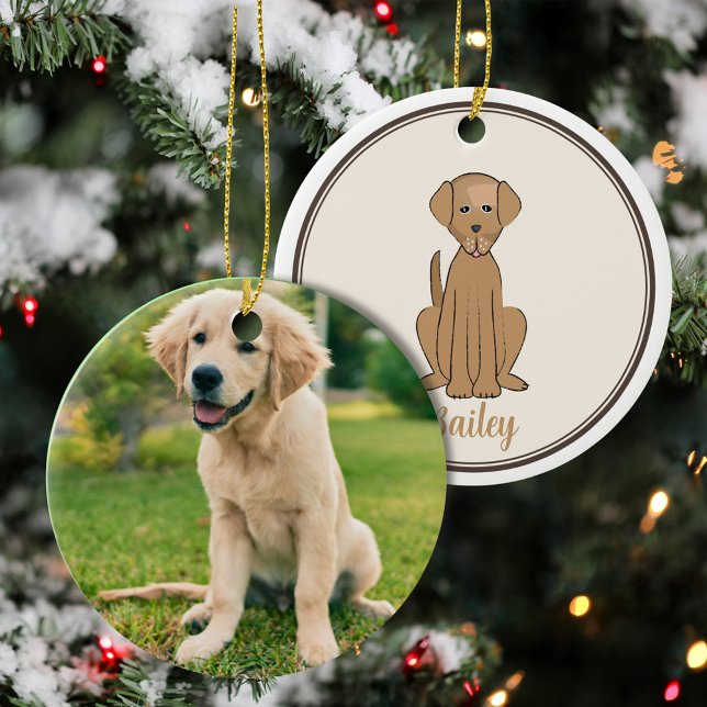 Cute Labrador Puppy Christmas Photo Ornament  (Cute Labrador puppy Christmas ornament featuring an adorable dog photo holiday design.)