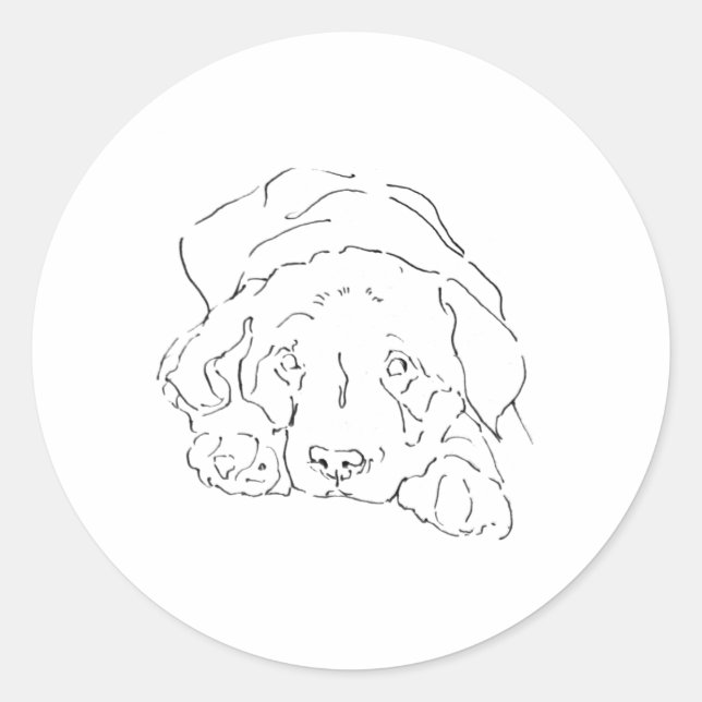 Cute Labrador Retriever Card, Dog Drawing Classic Round Sticker (Front)