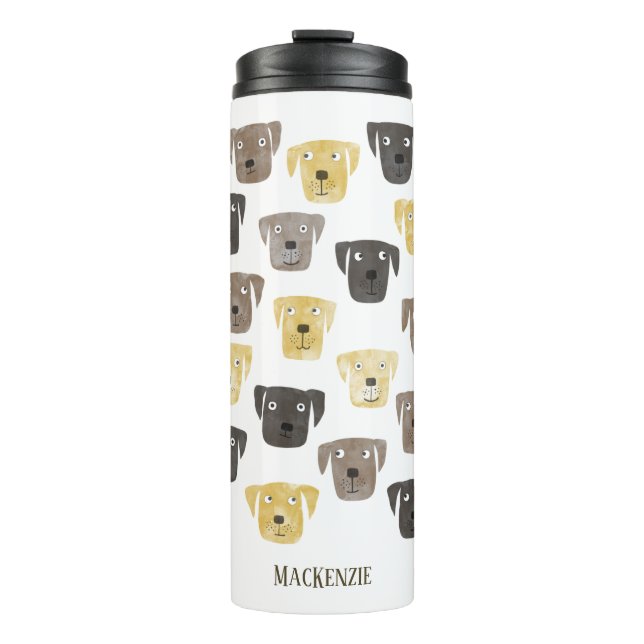 Cute Labrador Retriever Dog Art Custom Name Thermal Tumbler (Front)