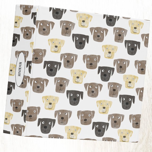 Cute Labrador Retriever Dog Custom Text 3 Ring Binder (Fun watercolor dogs personalized custom text 3 ring binder)