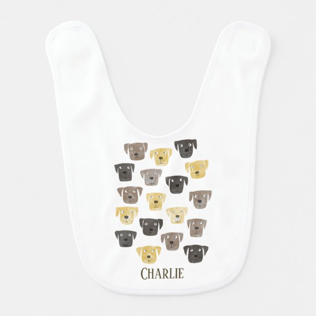 Cute Labrador Retriever Dogs Custom Name Baby Bib (Front)