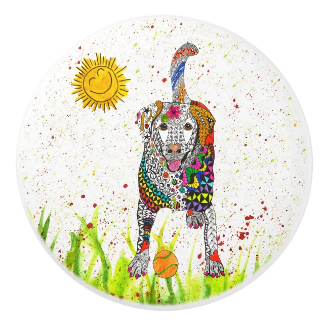 Cute Labrador Retriever Door Knob - Ceramic (Front)