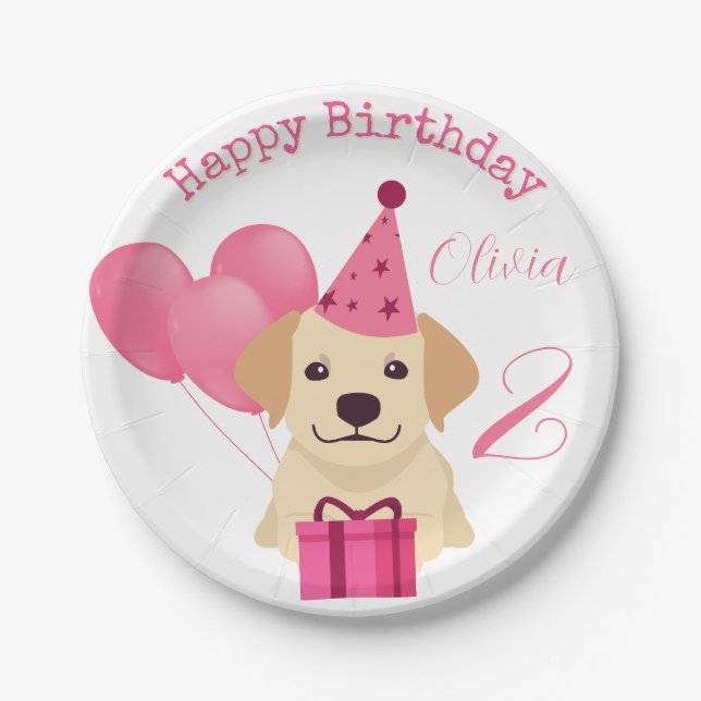Cute Labrador Retriever Happy Birthday Paper Plate (Front)