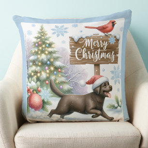Cute Labrador Retriever Merry Christmas Puppy Dog Throw Pillow