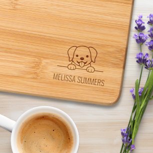 Cute Labrador Retriever Peeking Custom Name Engraved Cutting Board
