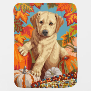 Cute Labrador Retriever Puppy Autumn Harvest Baby Blanket
