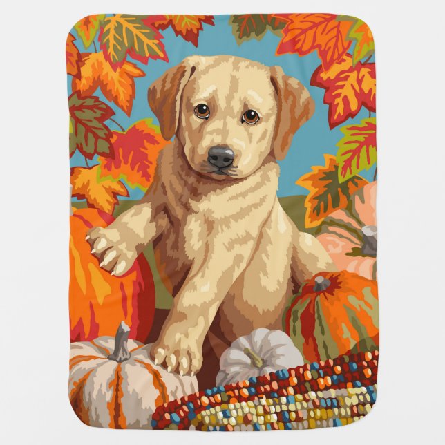 Cute Labrador Retriever Puppy Autumn Harvest Baby Blanket (Front)