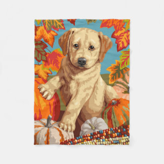 Cute Labrador Retriever Puppy Autumn Harvest Fleece Blanket