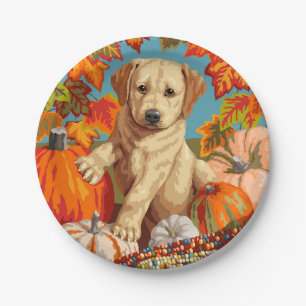 Cute Labrador Retriever Puppy Autumn Harvest Paper Plates