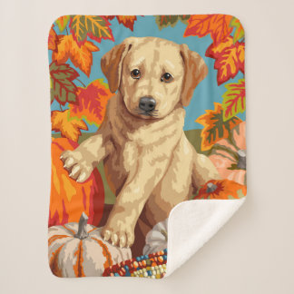 Cute Labrador Retriever Puppy Autumn Harvest Sherpa Blanket