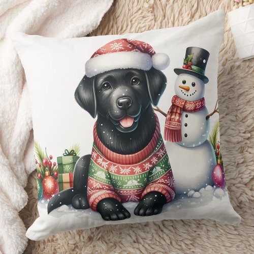 Cute Labrador Retriever Puppy Dog Christmas Throw Pillow