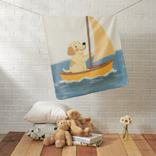 Cute Labrador Retriever Puppy Sailboat Pastel Baby Blanket