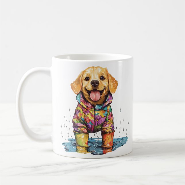 Cute Labrador Retriever Rain Puddle Coffee Mug (Left)