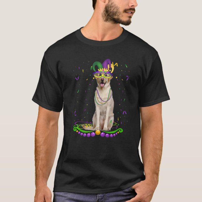 Cute Labrador Wearing Carnival Mask Mardi Gras Dog T-Shirt (Front)