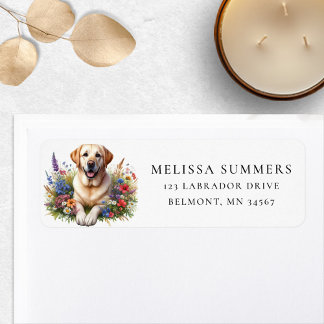 Cute Labrador Wildflowers Return Address Label