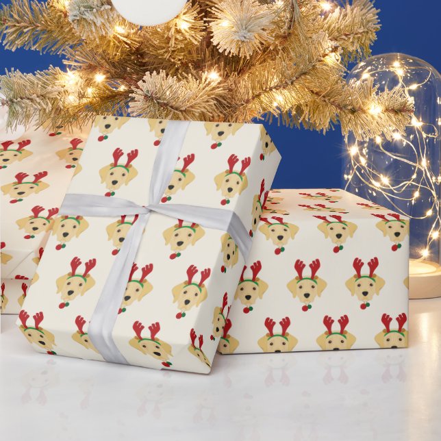 Cute Labrador with Reindeer Hat Pattern Christmas Wrapping Paper (Holidays)