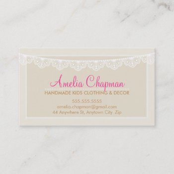 Cute Lace Bunting Stylish Elegant Cream Pink Gold Business Card by edgeplus at Zazzle