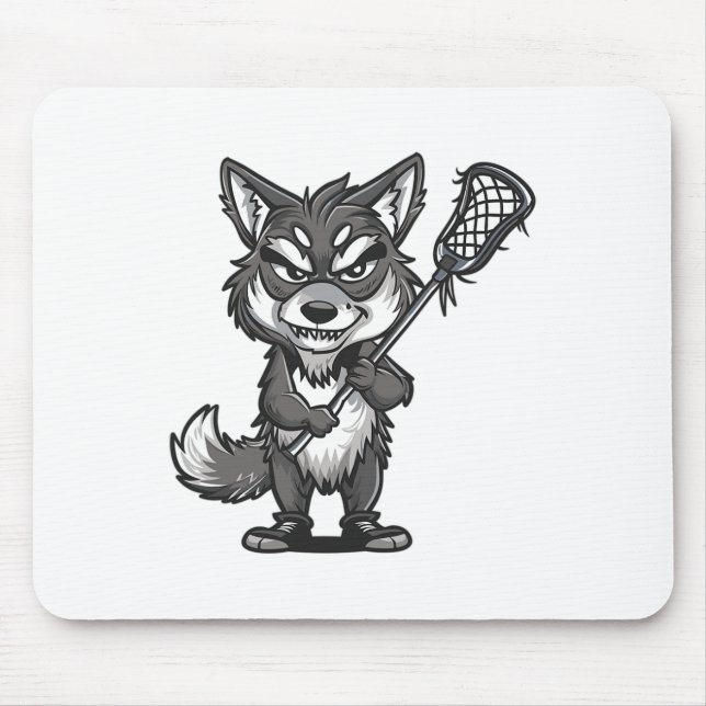 Cute Lacrosse Gray Wolf  Mouse Pad (Front)