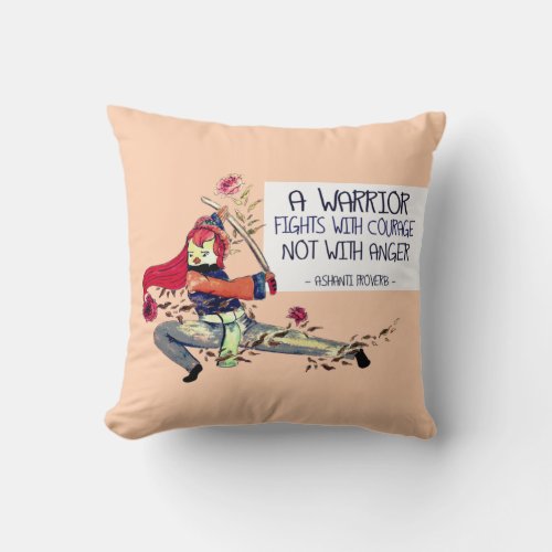 Cute Lady Bird Warrior Strength Motivational Quote Throw Pillow