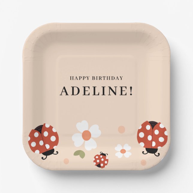 Cute Lady Bug Birthday Party  Paper Plates (Front)