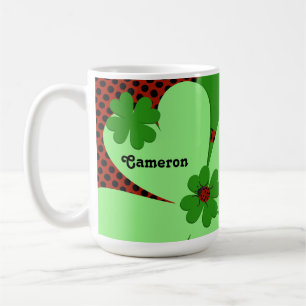 Cute Lady Bug & Clover Leaf Name Coffee Mug