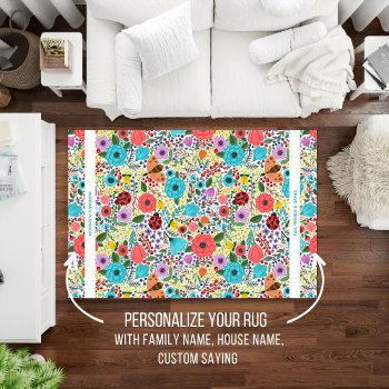 Cute Lady Bug Floral Pattern Personalized Text Rug by colorfulgalshop at Zazzle