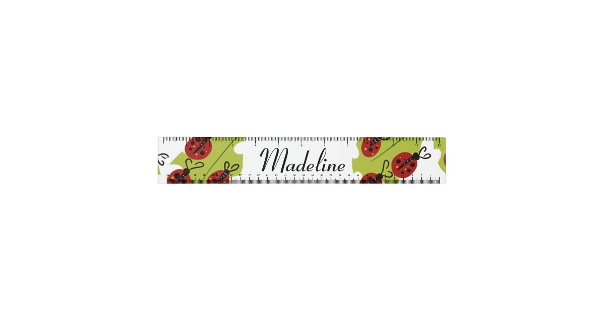 Cute Lady Bug Greenery Leaf Name Ruler | Zazzle