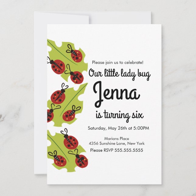 Cute Lady Bug Hand Drawn Insect Birthday (Front)