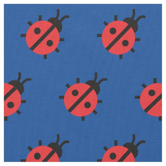Cute Lady Bug Kid Baby Nursery Bug Insect Blue Fabric (Close Up)