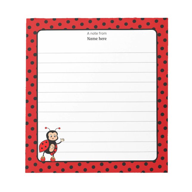 Cute Lady Bug Lined Notepad (Front)