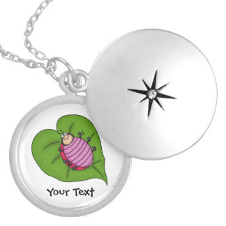 Cute Lady Bug On Leaf Locket Necklace