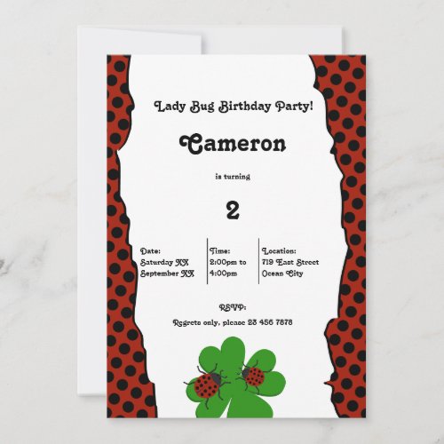 Cute Lady Bug Party 2nd Birthday Invitation Card