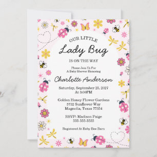 Cute Lady Bug Pink Girl Baby Shower Invitation