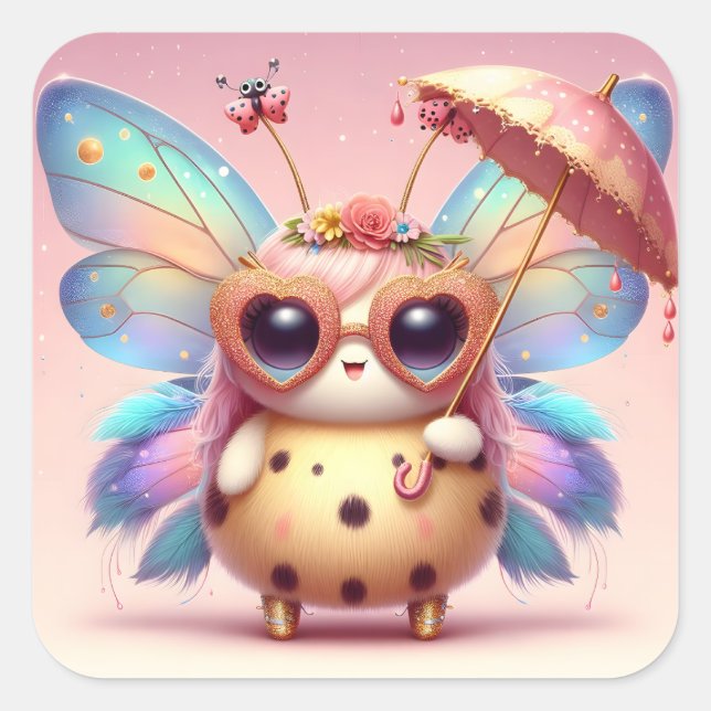 Cute Lady Bug Square Sticker (Front)